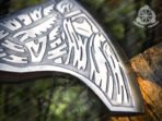 Viking Bearded Axe — Hand-Forged Damascus, 19″ Overall, Birch Wood Handle, Leather Blade Cover - view 4