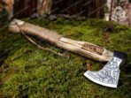 Viking Bearded Axe — Hand-Forged Damascus, 19″ Overall, Birch Wood Handle, Leather Blade Cover - view 7