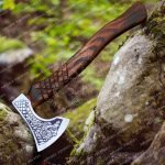 Dragon Viking Bearded Axe — Hand-Forged High-Carbon Steel, 19" Overall, Wood Handle, Leather Blade Cover