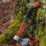 Viking Bearded Axe — Hand-Forged Damascus, 18" Overall, Birch Wood Handle, Leather Blade Cover