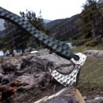 Viking Bearded Axe — Hand-Forged Damascus, 19" Overall, Rosewood Handle, Leather Blade Cover