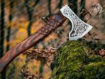 Dragon Viking Bearded Axe — Hand-Forged High-Carbon Steel, 19" Overall, Wood Handle, Leather Blade Cover - Image 2