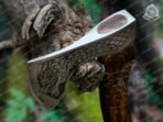 Viking Battle Axe, Hand-Forged Damascus, 19″ Overall, Birch Wood Handle, Leather Blade Cover (RK-363)