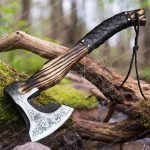 Viking Battle Axe — Hand-Forged Damascus, 19" Overall, Birch Wood Handle, Leather Blade Cover (RK-352)
