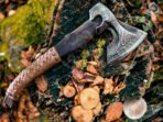 Viking Bearded Axe — Hand-Forged High-Carbon Steel, 19" Overall, Wood Handle, Leather Blade Cover