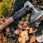 Viking Bearded Axe — Hand-Forged High-Carbon Steel, 19" Overall, Wood Handle, Leather Blade Cover