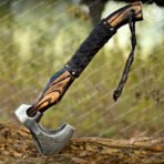 Viking Bearded Axe — Hand-Forged Damascus, 19" Overall, Birch Wood Handle, Leather Blade Cover (RK-358) - Image 6
