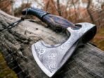 Viking Bearded Axe — Hand-Forged Damascus, 19" Overall, Birch Wood Handle, Leather Blade Cover (RK-348) - Image 3