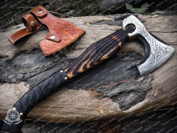 Thor Viking Bearded Axe, Hand-Forged High-Carbon Steel, 19″ Overall, Wood Handle, Leather Blade Cover - view 2