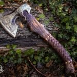 Viking Bearded Axe — Hand-Forged High-Carbon Steel, 19" Overall, Rosewood Handle, Leather Blade Cover