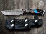 Damascus Gut Hook Hunting Knife — Hand-Forged, Buffalo Horn Handle, Leather Sheath (RK-360) - Image 3