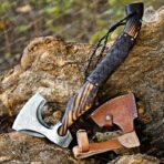 Viking Bearded Axe — Hand-Forged Damascus, 19" Overall, Birch Wood Handle, Leather Blade Cover (RK-358) - Image 5