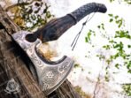 Viking Bearded Axe — Hand-Forged Damascus, 19" Overall, Birch Wood Handle, Leather Blade Cover (RK-348)