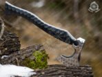 Viking Battle Axe, Hand-Forged Damascus, 19″ Overall, Birch Wood Handle, Leather Blade Cover (RK-354)