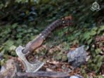 Viking Bearded Axe, Hand-Forged High-Carbon Steel, 19″ Overall, Birch Wood Handle, Leather Blade Cover