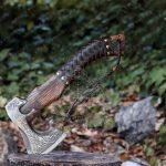Viking Bearded Axe, Hand-Forged High-Carbon Steel, 19″ Overall, Birch Wood Handle, Leather Blade Cover