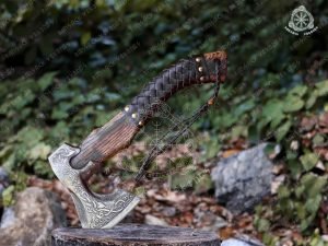 Viking Bearded Axe, Hand-Forged High-Carbon Steel, 19″ Overall, Birch Wood Handle, Leather Blade Cover