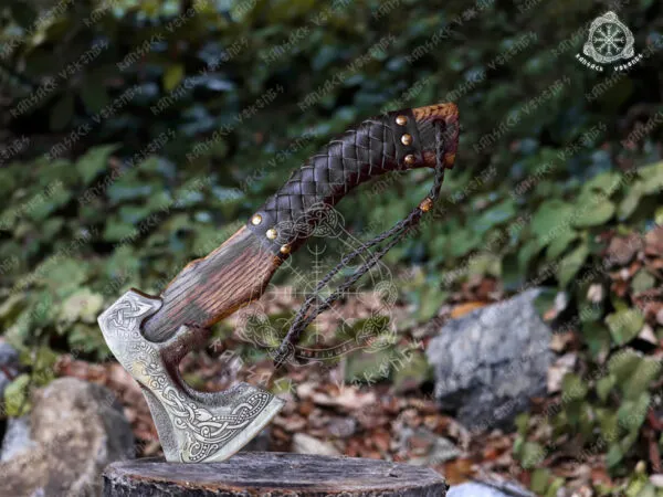 Viking Bearded Axe, Hand-Forged High-Carbon Steel, 19″ Overall, Birch Wood Handle, Leather Blade Cover