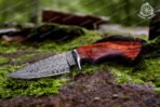 Damascus Skinner Knife — Hand-Forged, 9.7" Overall, Walnut Handle, Leather Sheath (RK-362) - Image 2