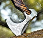 Viking Bearded Axe — Hand-Forged Damascus, 19" Overall, Birch Wood Handle, Leather Blade Cover (RK-358) - Image 4