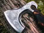 Viking Bearded Axe — Hand-Forged Damascus, 19″ Overall, Birch Wood Handle, Leather Blade Cover (RK-348) - view 5