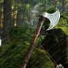 RK-366 Custom Handmade Carbon Steel axe Medieval Warrior axe Large Decorative Double Headed axe War Battle. ASH Wood handle with leather sheath. - Image 5