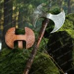Viking Axe — Hand-Forged High-Carbon Steel, 19" Overall, Ash Wood Handle, Leather Blade Cover