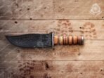 Damascus Gut Hook Hunting Knife — Hand-Forged, Leather Sheath - Image 3