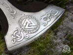 Viking Battle Axe — Hand-Forged Damascus, 19" Overall, Birch Wood Handle, Leather Blade Cover (RK-351) - Image 2