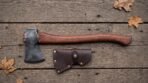 Rosethane Hand Forged High Carbon Steel Viking Bearded Axe | 19 Inch | Rosewood Handle with Leather Blade Cover and Gift Box | Norse Camping Gift | RK-353