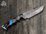 Damascus Gut Hook Hunting Knife — Hand-Forged, Buffalo Horn Handle, Leather Sheath (RK-360) - Image 4
