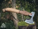 Viking Battle Axe — Hand-Forged Damascus, 19" Overall, Birch Wood Handle, Leather Blade Cover (RK-354) - Image 5