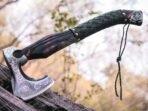 Viking Bearded Axe — Hand-Forged Damascus, 19" Overall, Birch Wood Handle, Leather Blade Cover (RK-348) - Image 2