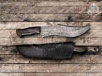 Damascus Gut Hook Hunting Knife — Hand-Forged, Wenge Wood Handle, Leather Sheath - Image 3