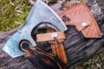 Viking Bearded Axe — Hand-Forged Damascus, 19″ Overall, Birch Wood Handle, Leather Blade Cover (RK-348) - view 7