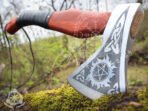 Viking Bearded Axe — Hand-Forged Damascus, 18" Overall, Birch Wood Handle, Leather Blade Cover - Image 3