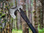 Viking Battle Axe — Hand-Forged Damascus, 19" Overall, Birch Wood Handle, Leather Blade Cover (RK-363) - Image 3