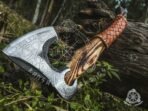 Viking Battle Axe — Hand-Forged Damascus, 19" Overall, Birch Wood Handle, Leather Blade Cover (RK-354) - Image 7