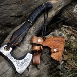 Thor Viking Bearded Axe — Hand-Forged High-Carbon Steel, 19″ Overall, Wood Handle, Leather Blade Cover