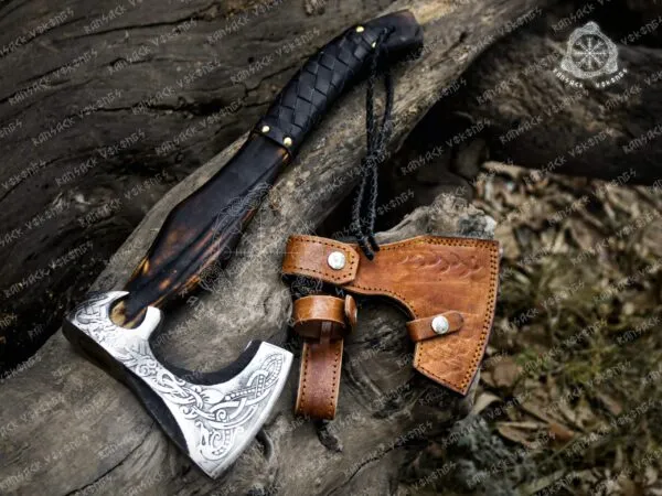 Thor Viking Bearded Axe, Hand-Forged High-Carbon Steel, 19″ Overall, Wood Handle, Leather Blade Cover