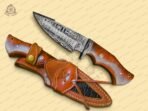 Damascus Skinner Knife — Hand-Forged, 9.7" Overall, Walnut Handle, Leather Sheath (RK-362) - Image 8