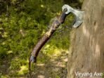 Viking Bearded Axe — Hand-Forged Damascus, 19" Overall, Birch Wood Handle, Leather Blade Cover (RK-358)