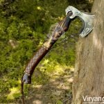 Viking Bearded Axe — Hand-Forged Damascus, 19" Overall, Birch Wood Handle, Leather Blade Cover (RK-358)