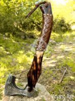 Viking Bearded Axe — Hand-Forged Damascus, 19" Overall, Birch Wood Handle, Leather Blade Cover (RK-358) - Image 2