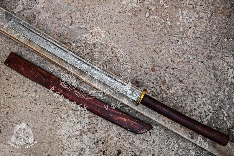 Dragon Katana Sword — Hand-Forged Damascus, Olive Wood Handle, Sheath Included - view 2