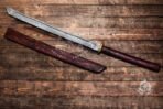 Dragon Katana Sword — Hand-Forged Damascus, Olive Wood Handle, Sheath Included
