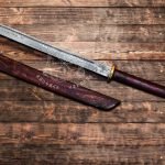 Dragon Katana Sword — Hand-Forged Damascus, Olive Wood Handle, Sheath Included