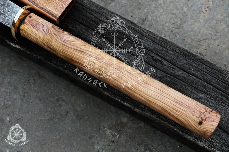 Dragon Katana Sword — Hand-Forged Damascus, Olive Wood Handle, Sheath Included (RK-345) - view 2