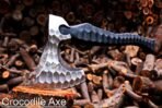 Viking Bearded Axe, Hand-Forged Damascus, 19″ Overall, Rosewood Handle, Leather Blade Cover - view 5