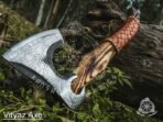 Viking Battle Axe — Hand-Forged Damascus, 19" Overall, Birch Wood Handle, Leather Blade Cover (RK-356)